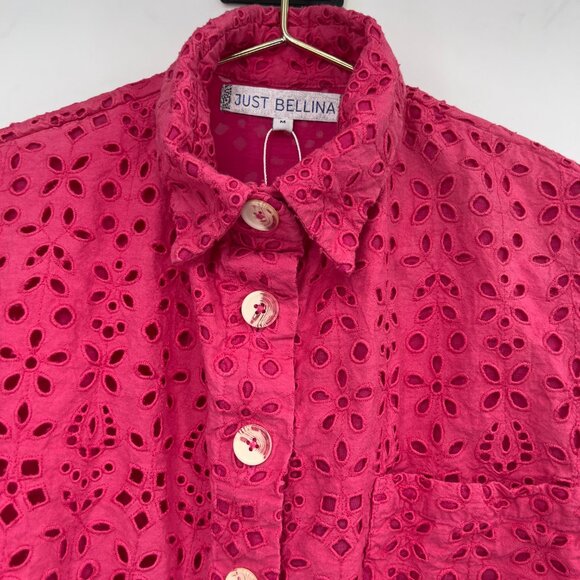 Just Bellina Pink Eyelet Embroidered Cropped Jacket Women’s Medium NWOT - Picture 3 of 11